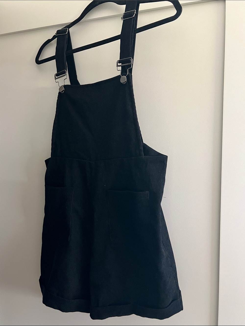 Black Corduroy Shorts Overalls with Front Pockets